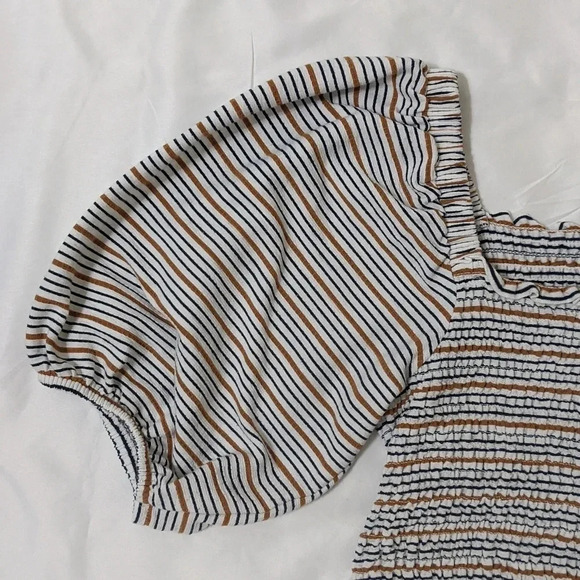 LOFT Striped Square Neck Puff Sleeve Top, Color White/Blue/Yellow Size M - Picture 6 of 13